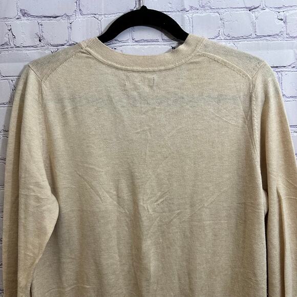 Quince Women's V-Neck Sweater Organic Cotton Cashmere Medium Beige Soft - Picture 5 of 7
